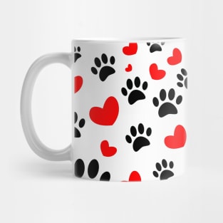 Random Dog Paw Prints And Red Hearts Mug